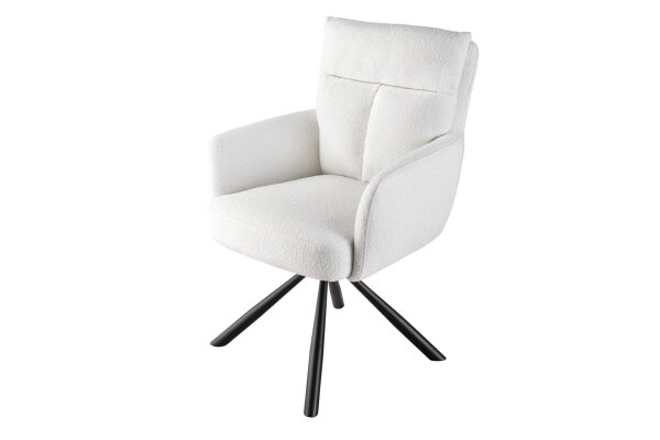 Chaise pivotante sans roulettes en métal bouclé blanc noir
