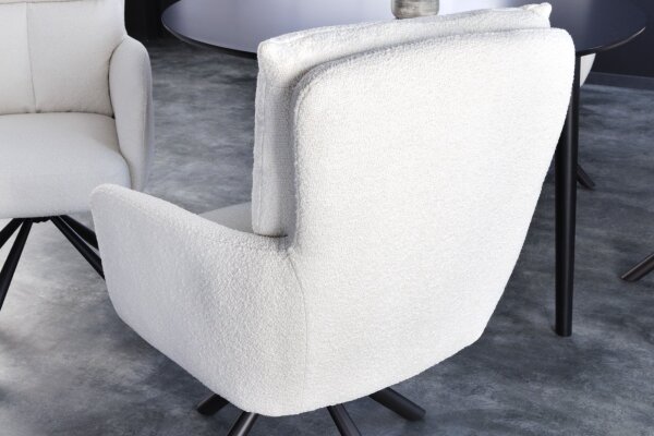 Chaise pivotante sans roulettes en métal bouclé blanc noir