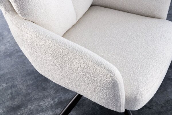 Chaise pivotante sans roulettes en métal bouclé blanc noir