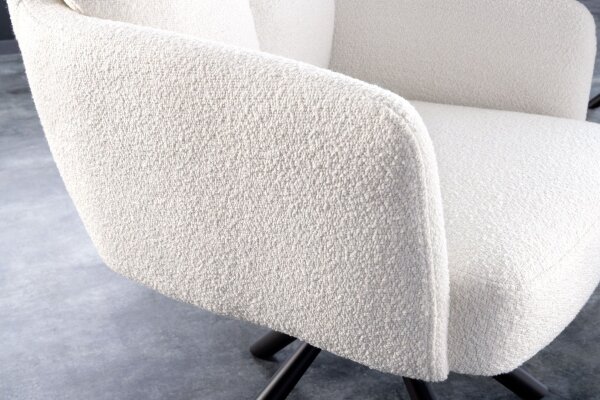 Chaise pivotante sans roulettes en métal bouclé blanc noir