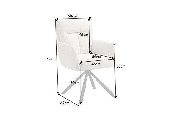 Chaise pivotante sans roulettes en métal bouclé blanc noir