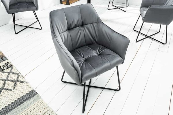 Chaise avec accoudoirs Gris Noir en velours Métal design moderne