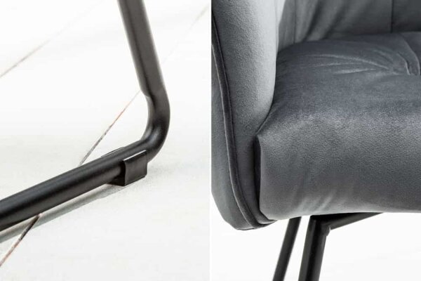 Chaise avec accoudoirs Gris Noir en velours Métal design moderne