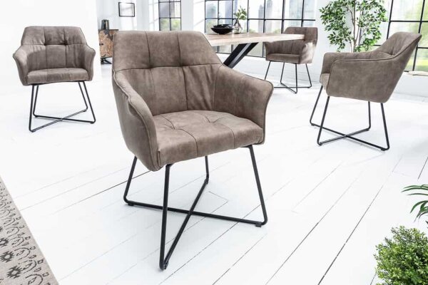 Chaise de salle à manger velours métal taupe noir avec accoudoirs