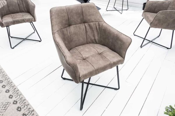 Chaise de salle à manger velours métal taupe noir avec accoudoirs