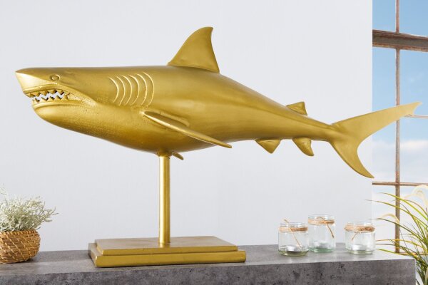 Statue décorative en métal Requin Poisson en or 103 cm de long fait main