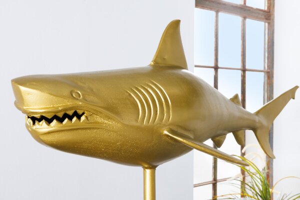 Statue décorative en métal Requin Poisson en or 103 cm de long fait main