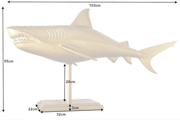 Statue décorative en métal Requin Poisson en or 103 cm de long fait main