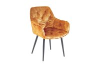 Chaise avec accoudoirs Chesterfield jaune noir en velours...
