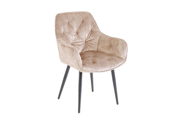 Chaise avec accoudoirs Chesterfield velours métal beige noir