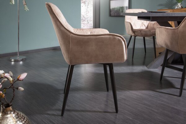 Chaise avec accoudoirs Chesterfield velours métal beige noir