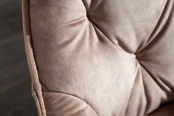 Chaise avec accoudoirs Chesterfield velours métal beige noir