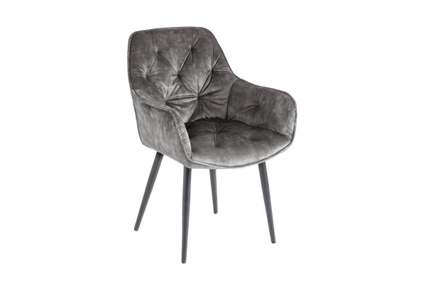 Chaise de salle à manger velours métal vert/gris noir Chesterfield