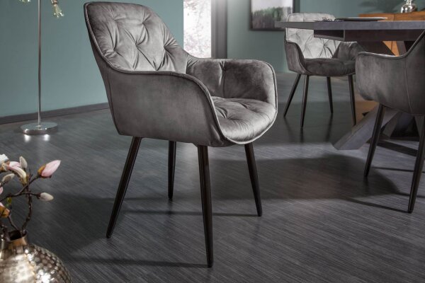Chaise de salle à manger velours métal vert/gris noir Chesterfield