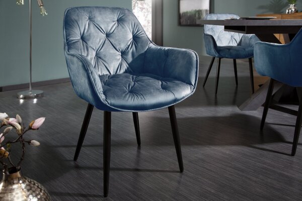 Chaise de salle à manger velours métal pétrole noir Chesterfield
