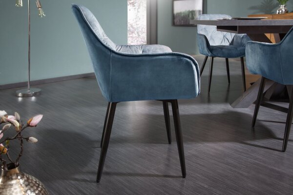 Chaise de salle à manger velours métal pétrole noir Chesterfield