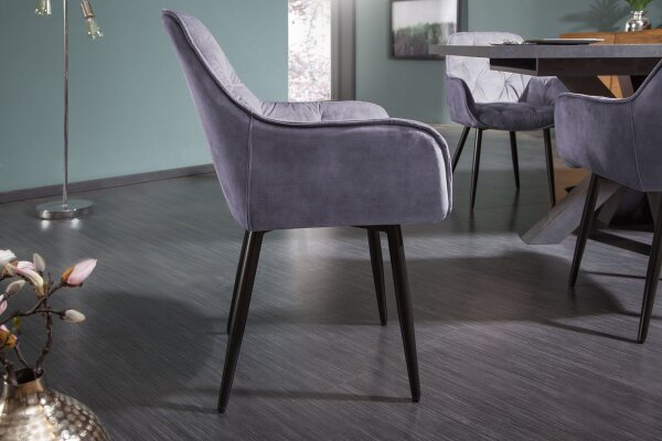 Chaise de salle à manger Gris Noir Velours Métal Chesterfield