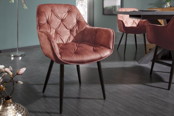 Chaise de salle à manger velours métal marron noir Chesterfield