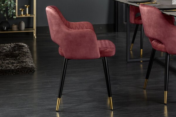 Chaise de salle à manger avec accoudoirs Rouge Noir Or Rétro Velours