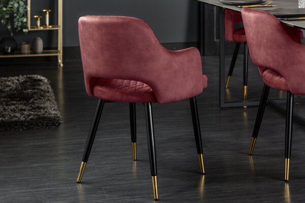 Chaise de salle à manger avec accoudoirs Rouge Noir Or Rétro Velours