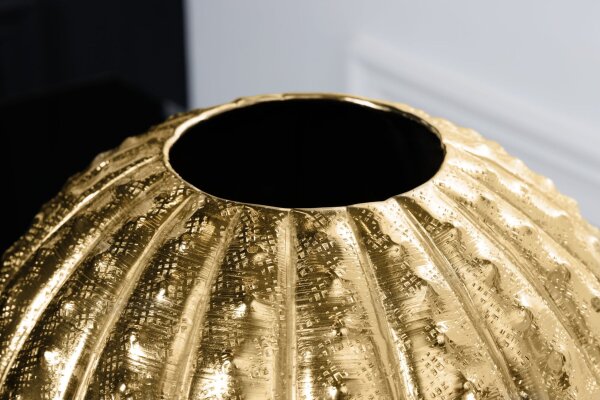 Vase métal rond Ø 30 cm martelé en or fait main