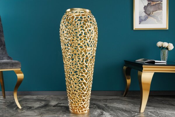 Grand vase décoratif 92 cm de haut en métal doré fait main