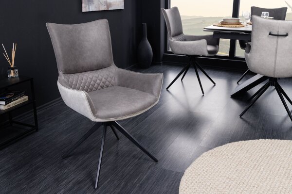 Chaise de bureau Gris Noir en tissu Métal Rétro sans roulettes