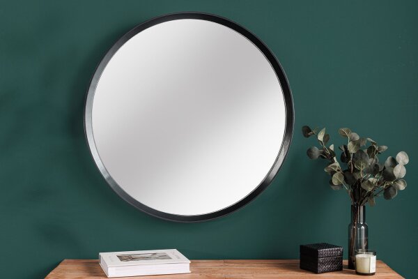 miroir mural en bois rond Ø 70 cm fait main noir nature
