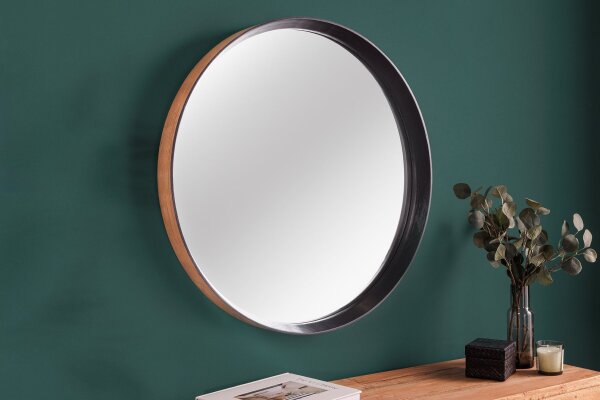 miroir mural en bois rond Ø 70 cm fait main noir nature