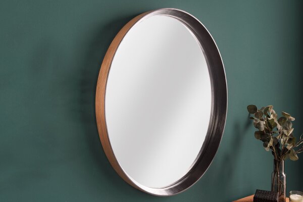 miroir mural en bois rond Ø 70 cm fait main noir nature