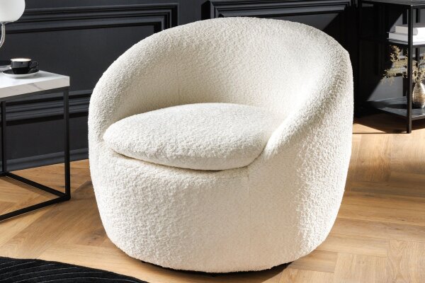 Fauteuil pivotant Bouclé Blanc L : 76 cm Tissu Teddy Retro
