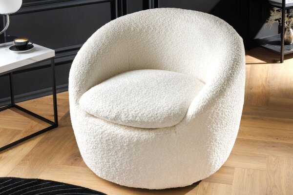 Fauteuil pivotant Bouclé Blanc L : 76 cm Tissu Teddy Retro