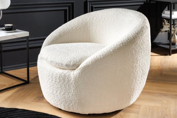 Fauteuil pivotant Bouclé Blanc L : 76 cm Tissu Teddy Retro