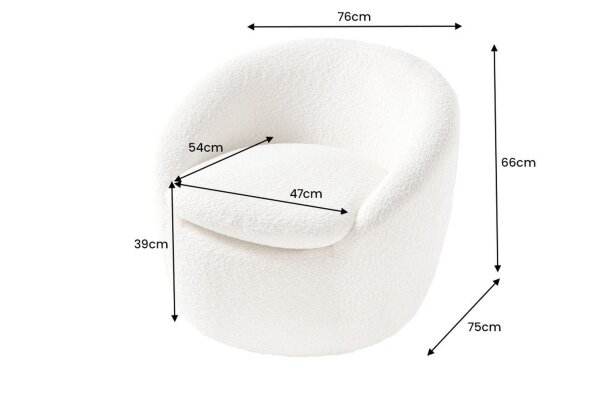 Fauteuil pivotant Bouclé Blanc L : 76 cm Tissu Teddy Retro