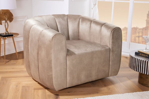 Fauteuil pivotant en velours gris avec accoudoirs design rétro
