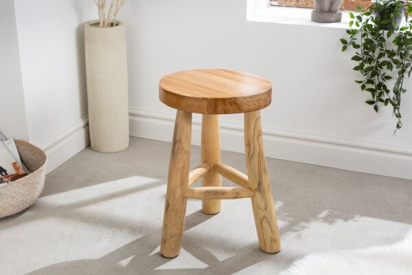 Tabouret en teck naturel L : 30 cm Trépied Campagne