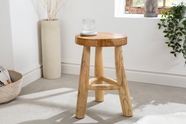 Tabouret en teck naturel L : 30 cm Trépied Campagne