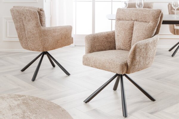 Chaise pivotante sans roulettes Greige Noir en tissu métal