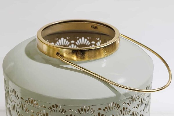 Lanterne porte-bougie Fer H : 20 cm pour bougies Vert Or Travail manuel