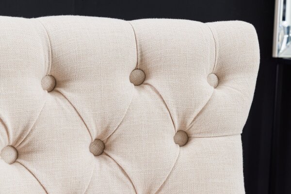 Tabouret de bar avec dossier en beige noir Chesterfield tissu bois
