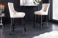 Tabouret de bar avec dossier en beige noir Chesterfield...