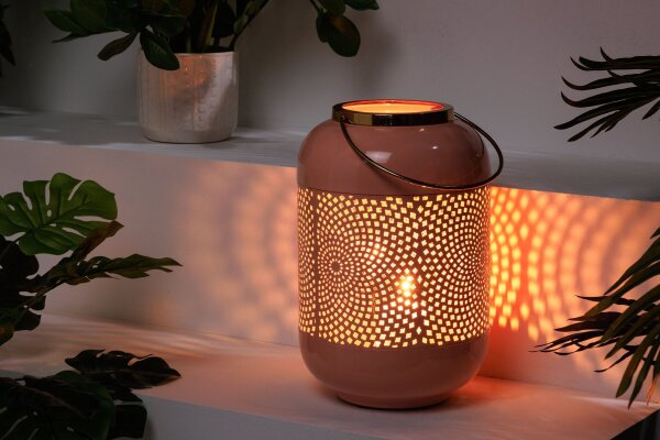 Lanterne pour bougies H : 30 cm Rose Or en fer