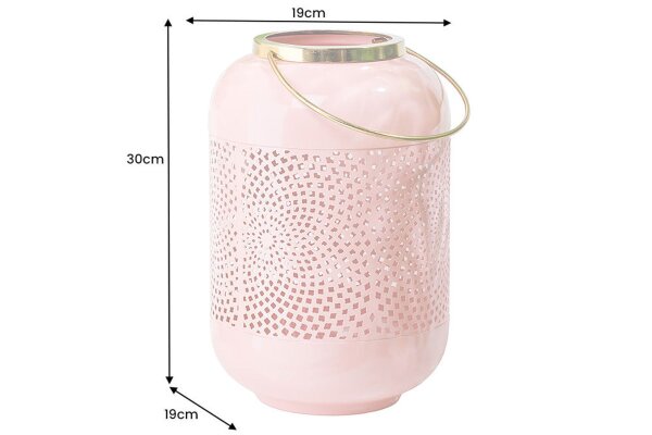 Lanterne pour bougies H : 30 cm Rose Or en fer