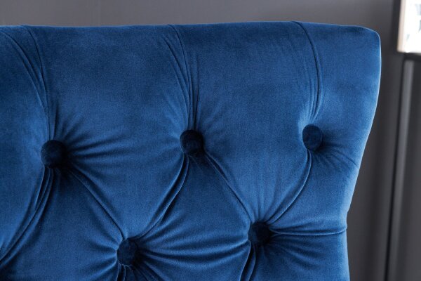 Tabouret de bar velours acier inoxydable bleu argent Chesterfield
