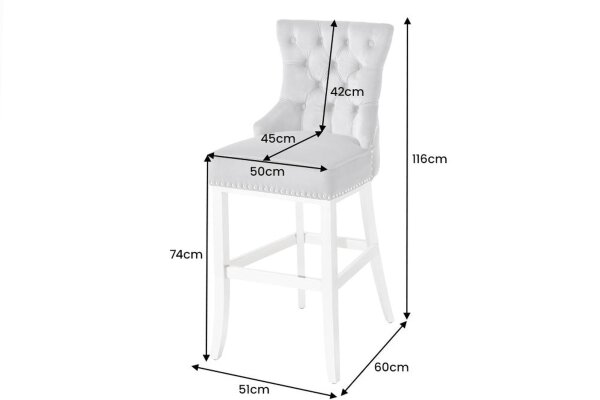Tabouret de bar velours acier inoxydable bleu argent Chesterfield