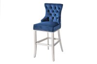 Tabouret de bar velours acier inoxydable bleu argent...