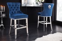 Tabouret de bar velours acier inoxydable bleu argent...
