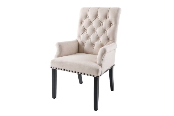Chaise rembourrée avec accoudoirs Beige en tissu bois Chesterfield