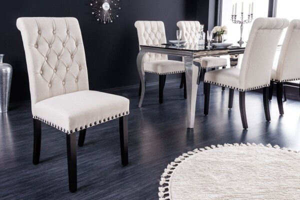Chaise de salle à manger Beige Noir Tissu Chesterfield Bois