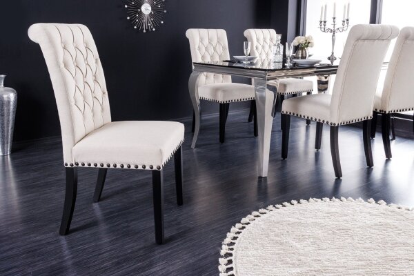 Chaise de salle à manger Beige Noir Tissu Chesterfield Bois